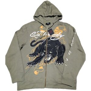 Ed Hardy Men's Size M Olive F/Z Hoodie Jacket  Panther Graphic Street Wear NWT